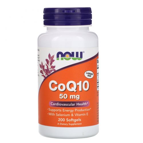 Now Foods, Коэнзим Q10, 50 мг, 200 желатиновых капсул