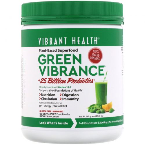 Vibrant Health, Green Vibrance +25 Billion Probiotics, Version 16.0, 25.04 oz (709.8 g)