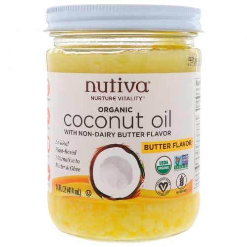 Nutiva, Органическое кокосовое масло со вкусом сливочного масла, 14 жидких унций (414 мл)