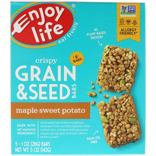 Enjoy Life Foods, Crispy Grain & Seed Bars, Maple Sweet Potato, 5 Bars, 1 oz (28 g) Each