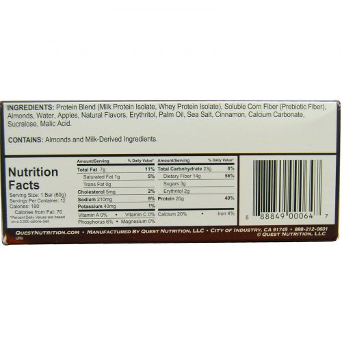 Quest Nutrition, Questbar, Protein Bar, Apple Pie, 12 Bars, 2.12 oz (60 g) Each