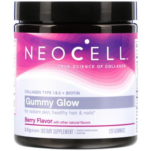 Neocell, Gummy Glow Collagen, Type 1 & 3 + Biotin, Berry, 120 Gummies