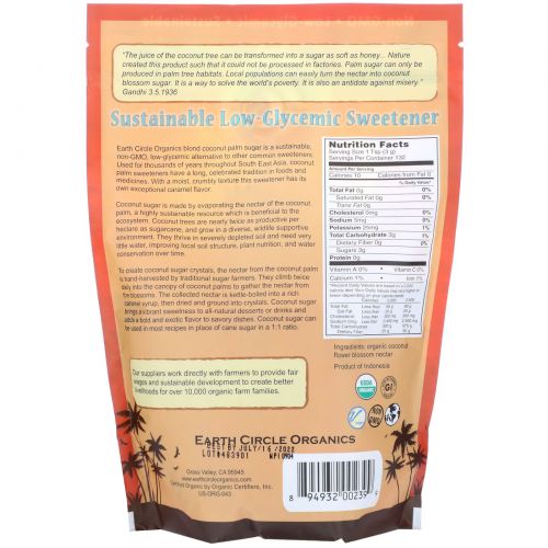 Earth Circle Organics, Organic Coconut Sugar Crystals, 14 oz (397 g)