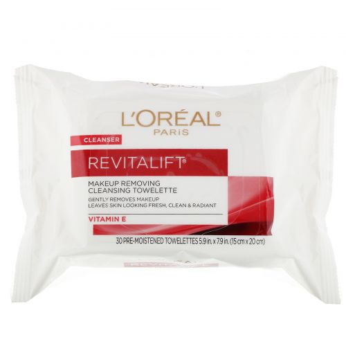 L'Oreal, Очищающие салфетки для снятия макияжа Revitalift, 30 влажных салфеток