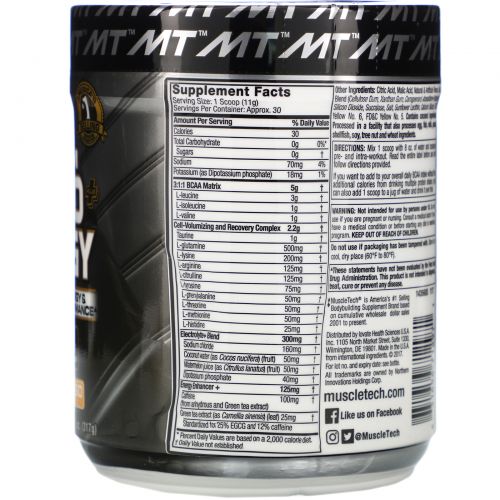 Muscletech, Platinum Amino Plus Energy, Tropical Mango, 11.19 oz (317 g)