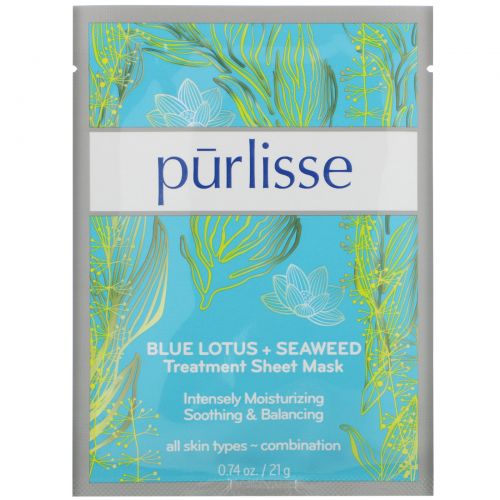 Purlisse, Blue Lotus + Seaweed, Treatment Sheet Mask, 6 Masks, 0.74 oz (21 g) Each