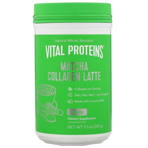 Vital Proteins, Матча латте с коллагеном, ваниль, 265 г (9,3 унции)