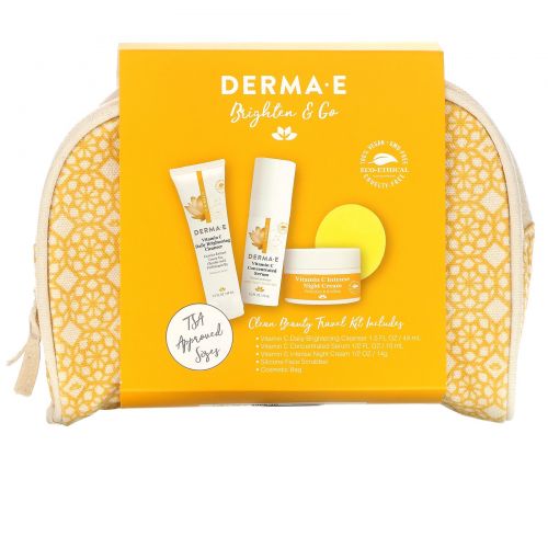 Derma E, Brighten & Go, Clean Beauty Travel Kit, 5 Piece Kit