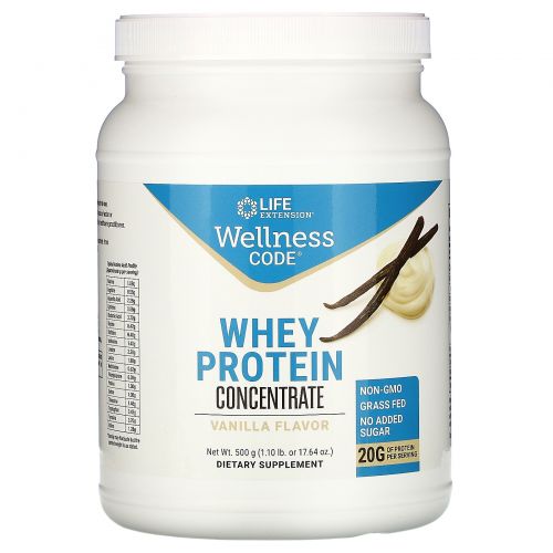 Life Extension, Wellness Code, Whey Protein Concentrate, Vanilla Flavor, 17.64 oz (500 g)