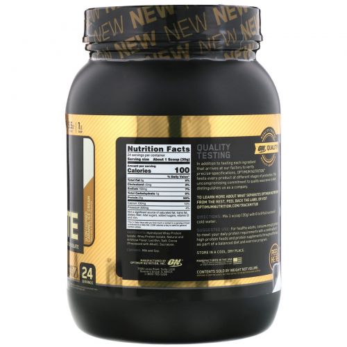 Optimum Nutrition, Gold Standard, 100% Isolate, Slow Churned Caramel Ice Cream 1.58 lb (720 g)