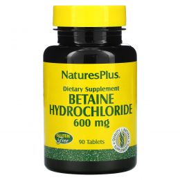 Nature's Plus, Бетаин гидрохлорид (Betaine Hydrochloride), 600 мг, 90 таблеток