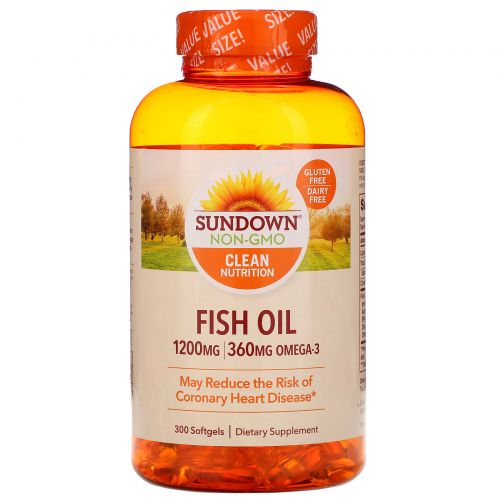 Sundown Naturals, Экстра сильный рыбий жир 1200 мг, 300 гелевых капсул