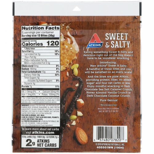 Atkins, Sweet & Salty Snacks, Honey Almond Vanilla Crunch Bites, 5.29 oz (150 g)