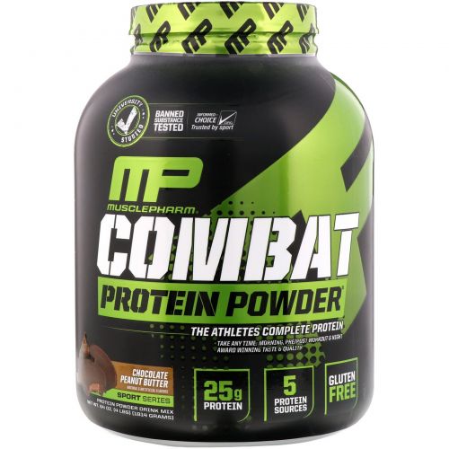 MusclePharm, Белковый порошок Combat Protein Powder, со вкусом шоколада и арахисового масла, 1814 г (4 фунта)