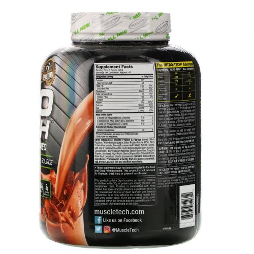 Muscletech, Nitro Tech, Naturally Flavored Whey Peptides & Isolate Primary Source, Milk Chocolate, 4.02 lbs (1.82 kg)