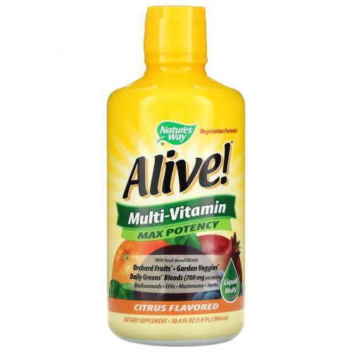 Nature's Way, Alive!, Жидкие мультивитамины и минералы, вкус цитруса, 900 мл