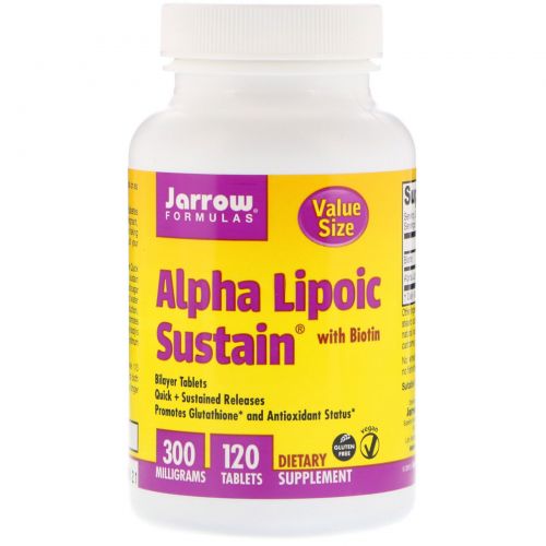 Jarrow Formulas, Выдержка альфа-липоевой кислоты с биотином, 300 мг, 120 таблеток