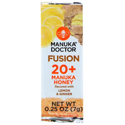 Manuka Doctor, Лесной мёд манука Fusion 20+, ароматизированный лимоном и имбирем, 24 порционных пакетов, 0,25 унц. (7 г) каждый