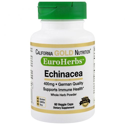 California Gold Nutrition, EuroHerbs, Эхинацея PWD 400 mg, VC MB, 60 карат