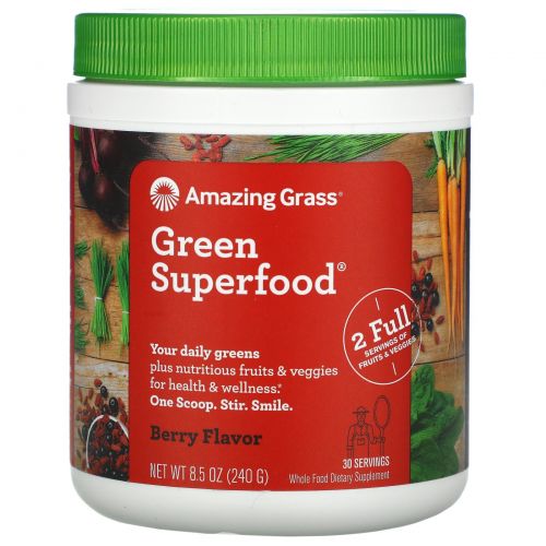 Amazing Grass, Зеленая суперпища, ягодный напиток в порошке, 8.5 унций (240 г)
