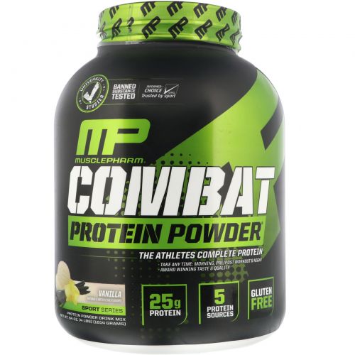 Muscle Pharm, Combat Powder, белок с разным временем высвобождения, ваниль, 4 фунта (1814 г)