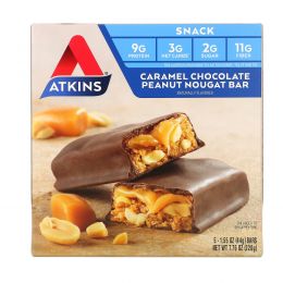 Atkins, Advantage, Батончик с карамелью, шоколадом, арахисом и нугой, 5 батончиков по 44 г