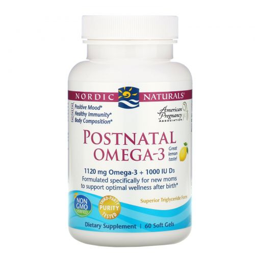 Nordic Naturals, Postnatal Omega-3, Lemon, 650 mg, 60 Soft Gels