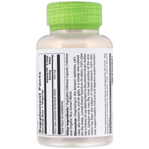 Solaray, Cat's Claw , 500 mg , 100 Veggie Caps