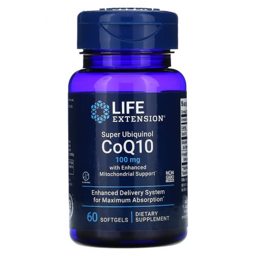 Life Extension, Убихинол с коэнзимом Q10, 100 мг, 60 желатиновых капсул
