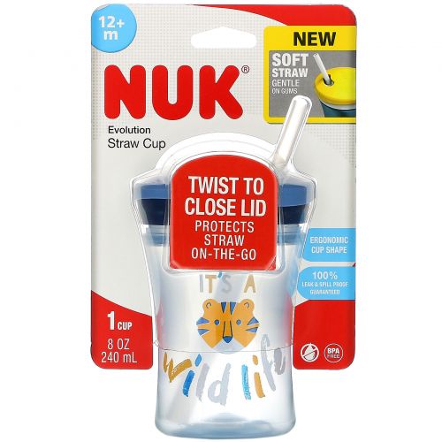 NUK, Evolution Straw Cup, Blue, 12+ Months, 1 Cup, 8 oz (240 ml)