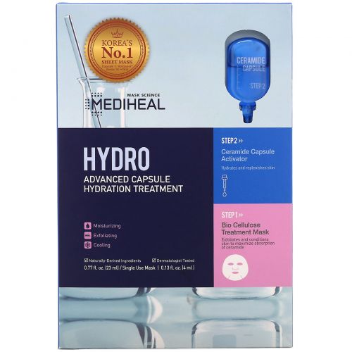 Mediheal, Hydro, Advanced Capsule Hydration Treatment Mask, 5 Sheets, 0.77 fl oz (23 ml) Each