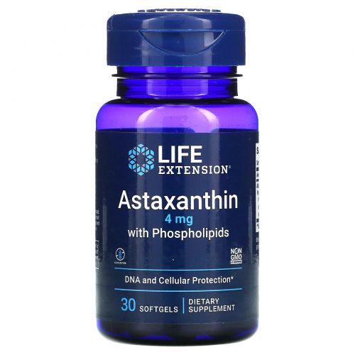 Life Extension, Астаксантин с фосфолипидами, 4 мг, 30 мягких капсул