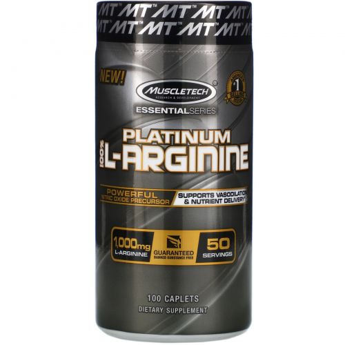 Muscletech, Platinum 100% L-Arginine, 1,000 mg, 100 Caplets