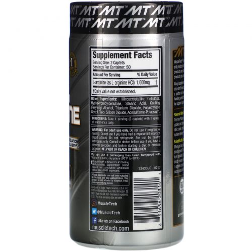Muscletech, Platinum 100% L-Arginine, 1,000 mg, 100 Caplets