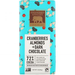 Endangered Species Chocolate, Темный шоколад с клюквой и миндалем, 3 унции (85 г)