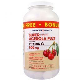 American Health, Пищевая добавка «Супер жевательная ацерола плюс», со вкусом натуральных ягод, 500 мг, 300 жевательных пластинок