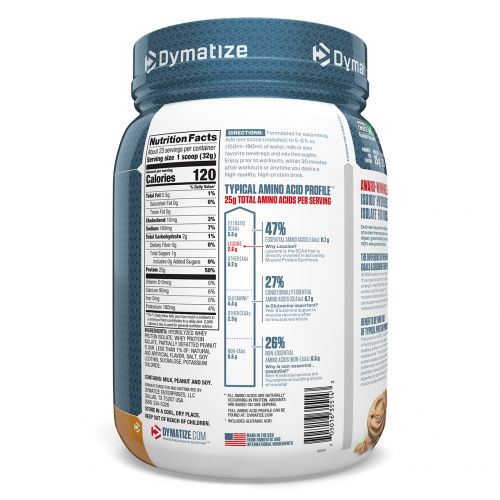 Dymatize Nutrition, ISO 100 Hydrolyzed, 100% изолят сывороточного протеина, арахисовое масло, 25,6 унций (725 г)