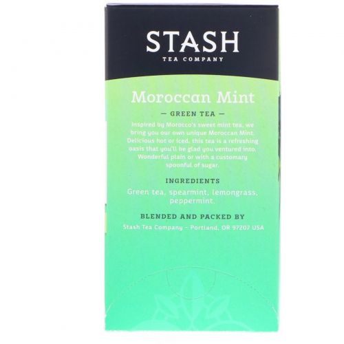 Stash Tea, Зеленый чай, марокканская мята, 20 чайных пакетиков, 0,9 унции (26 г)