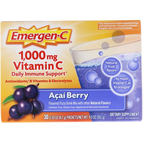 Emergen-C, 1000 мг, Витамин C, Ягоды асаи, 30 пакетиков по 8.4 г каждый