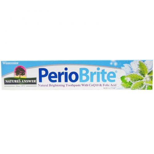 Nature's Answer, PerioBrite, натуральная отбеливающая зубная паста с коэнзимом Q10 и фолиевой кислотой, освежающая мята, 4 жидких унции (113,4 г)