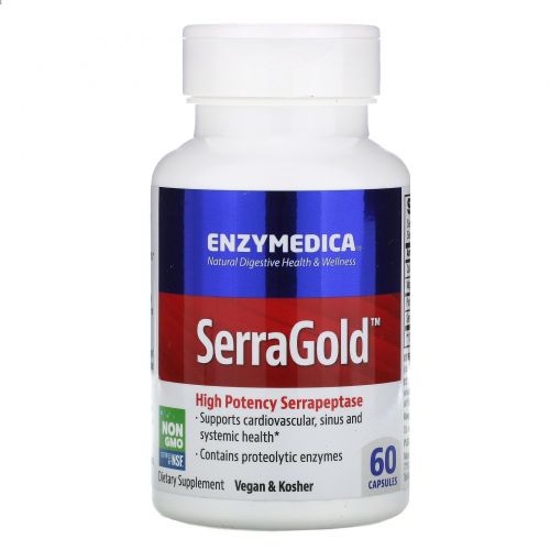 Enzymedica, SerraGold, высокоактивная серрапептаза, 60 капсул