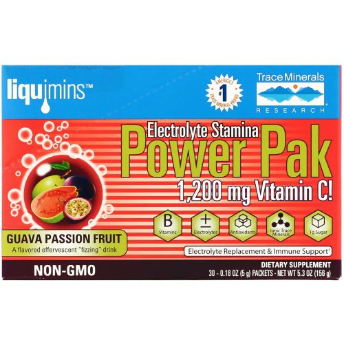 Trace Minerals Research, Electrolyte Stamina, Power Pak, Guava Passion Fruit Flavor, 1200 mg, 30 Packets, 0.18 oz (5.1 g) Each