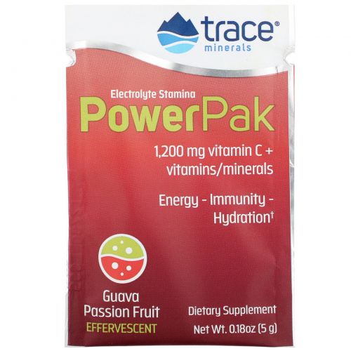 Trace Minerals Research, Electrolyte Stamina, Power Pak, Guava Passion Fruit Flavor, 1200 mg, 30 Packets, 0.18 oz (5.1 g) Each