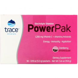 Trace Minerals Research, Электролиты Stamina Power Pak, клюква, 1200 мг, 30 пакетов. по 5,3 г каждый