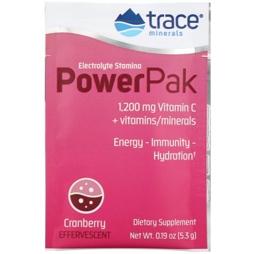 Trace Minerals Research, Электролиты Stamina Power Pak, клюква, 1200 мг, 30 пакетов. по 5,3 г каждый