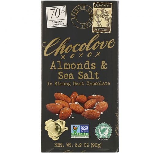 Chocolove, Черный шоколад с миндалем и морской солью, 90 г (3,2 унции)