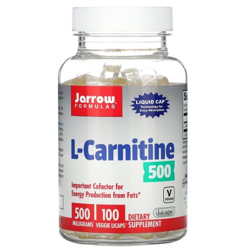 Jarrow Formulas, L-карнитин, 500 мг, 100 капсул с жидкостью
