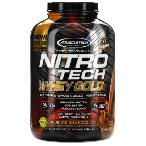 Muscletech, Nitro Tech, 100% Whey Gold, двойное содержание шоколада, 5,53 фунта (2,51 кг)