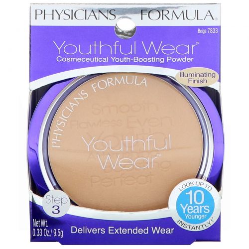 Physician's Formula, Inc., Youthful Wear, космецевтическая молодежная пудра, сияющая финишная пудра, бежевая, 0,33 унц. (9,5 г)