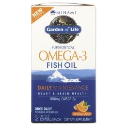 Minami Nutrition, Минами, сверхкритический рыбий жир Омега-3, апельсиновый вкус, 850 мг, 2 флакона, 60 мягких желатиновых капсул